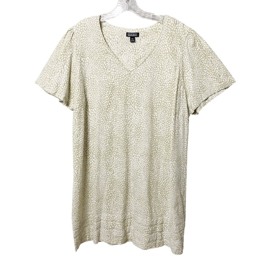 Nicole Miller Original Womens XXL Linen Blend Pebble Print Short SIv Shift Dress